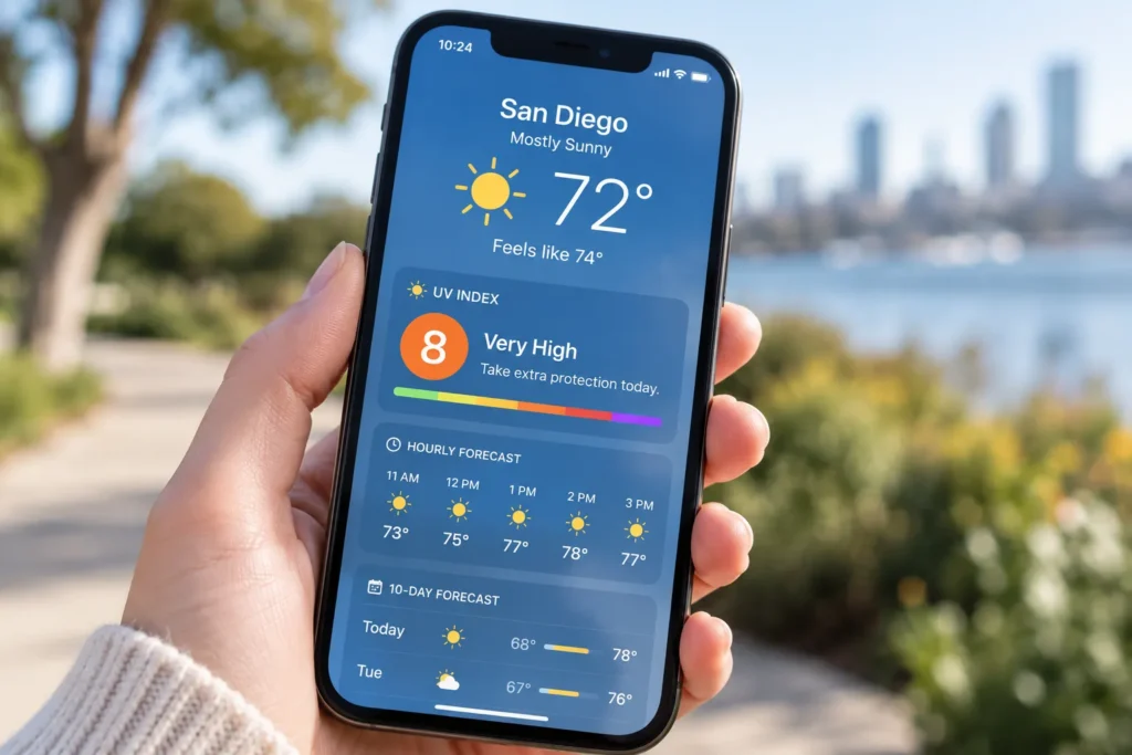 10 UV Rays Facts You Need to Know for Healthy Skin 6 Weather app on a phone screen showing the daily UV index