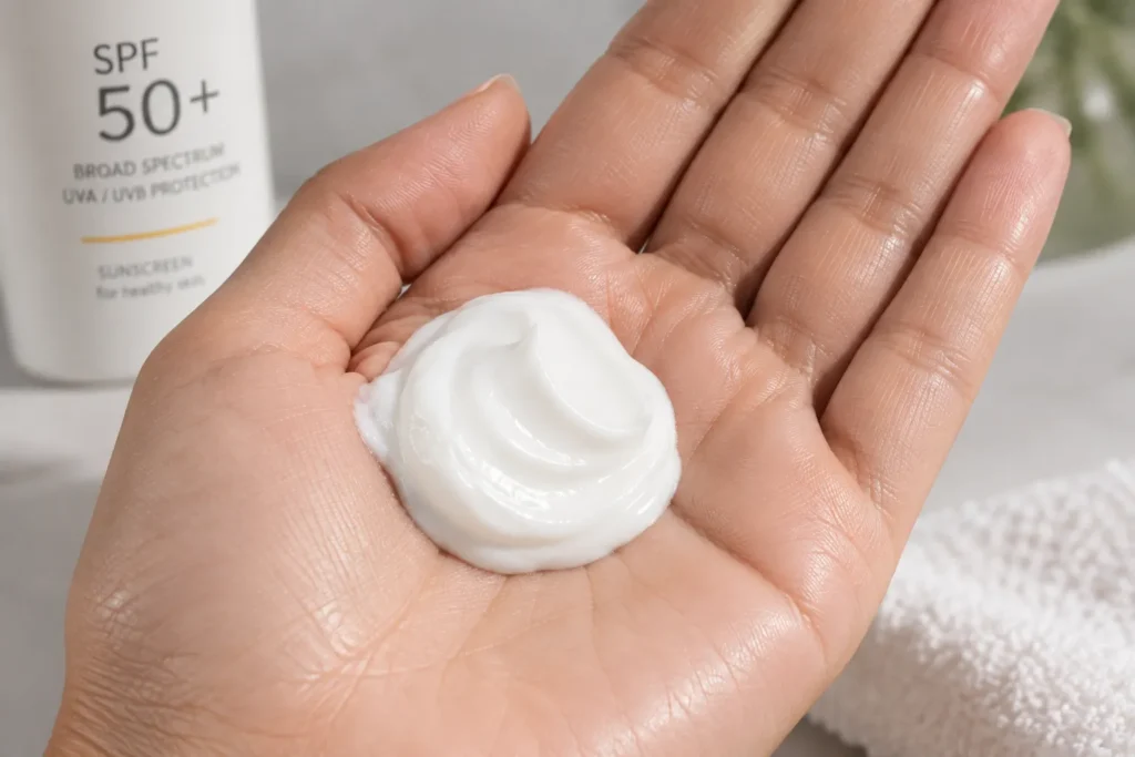 10 UV Rays Facts You Need to Know for Healthy Skin 8 Hand squeezing a generous amount of sunscreen into the palm
