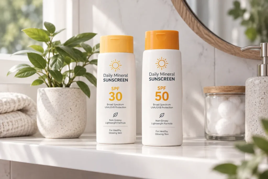 10 UV Protection Mistakes That Could Harm Your Skin 6 SPF 30 versus SPF 50 sunscreen bottles for daily wear and outdoor days