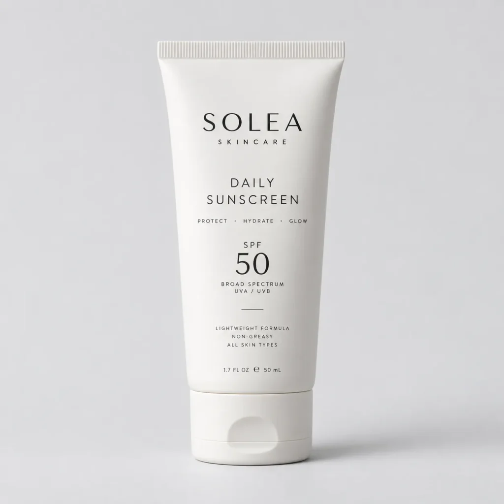 11 Sunscreen Packaging Design Ideas for Modern Brands 2 Matte white sunscreen tube with minimalist black text label