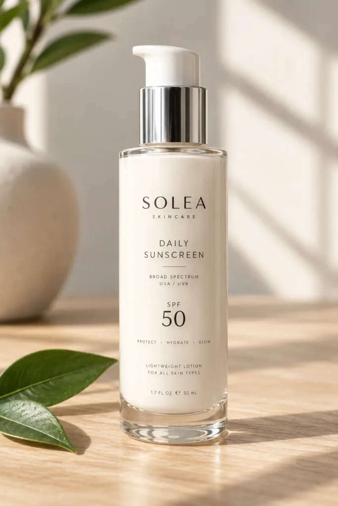 11 Sunscreen Packaging Design Ideas for Modern Brands 6 Clear glass sunscreen bottle with pump top showing lotion inside