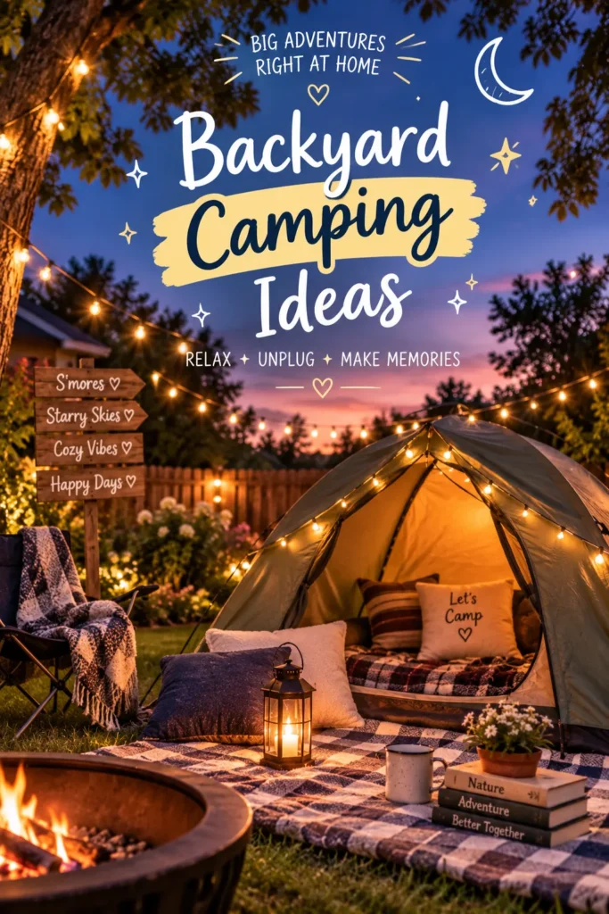 12 Outdoor Fun Activities Everyone Will Love 10 Backyard camping tent set up with string lights