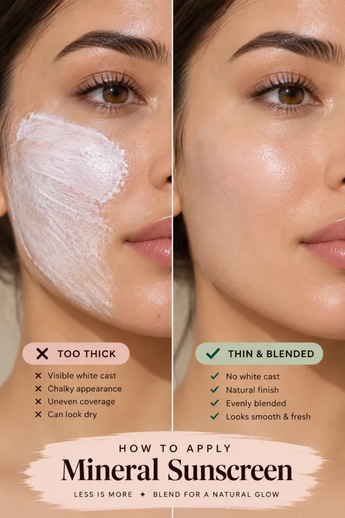 10 Physical Sunscreen Tips for Better Daily Skin Protection 5 Comparison of a thick white sunscreen layer versus a thin blended sunscreen layer on skin"