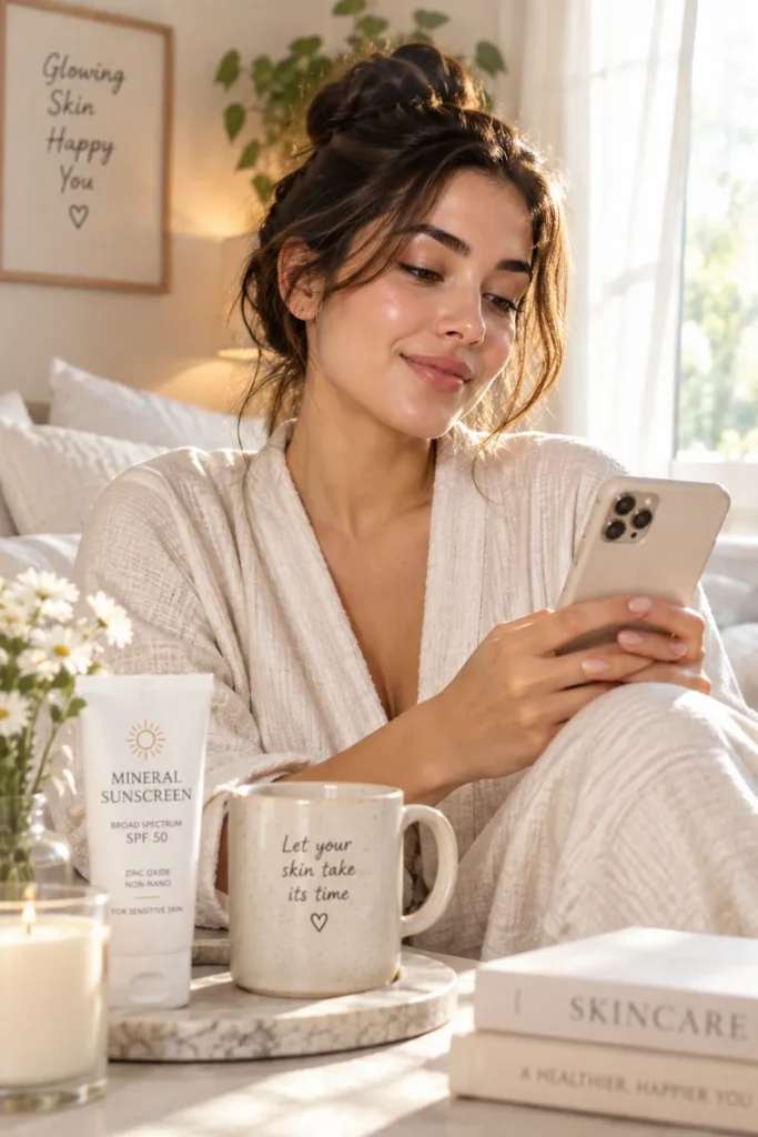 10 Physical Sunscreen Tips for Better Daily Skin Protection 7 Woman waiting for sunscreen to set before applying makeup"