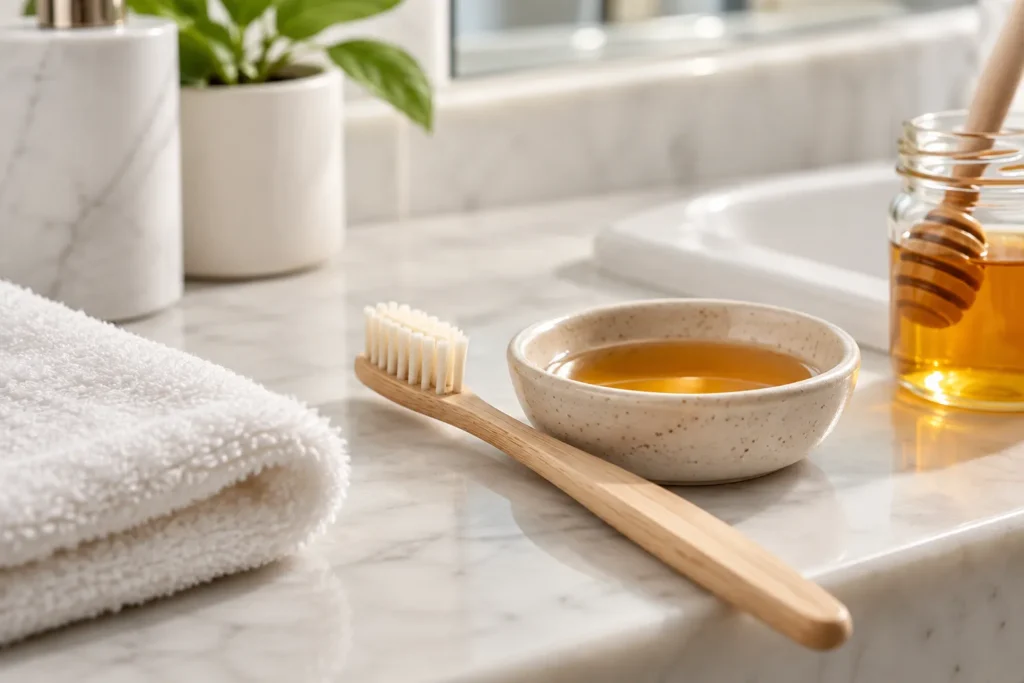 10 Hydrating Lip Balm Tips for Smooth, Soft Lips 3 Soft toothbrush and honey used for gentle lip exfoliation before moisturizing