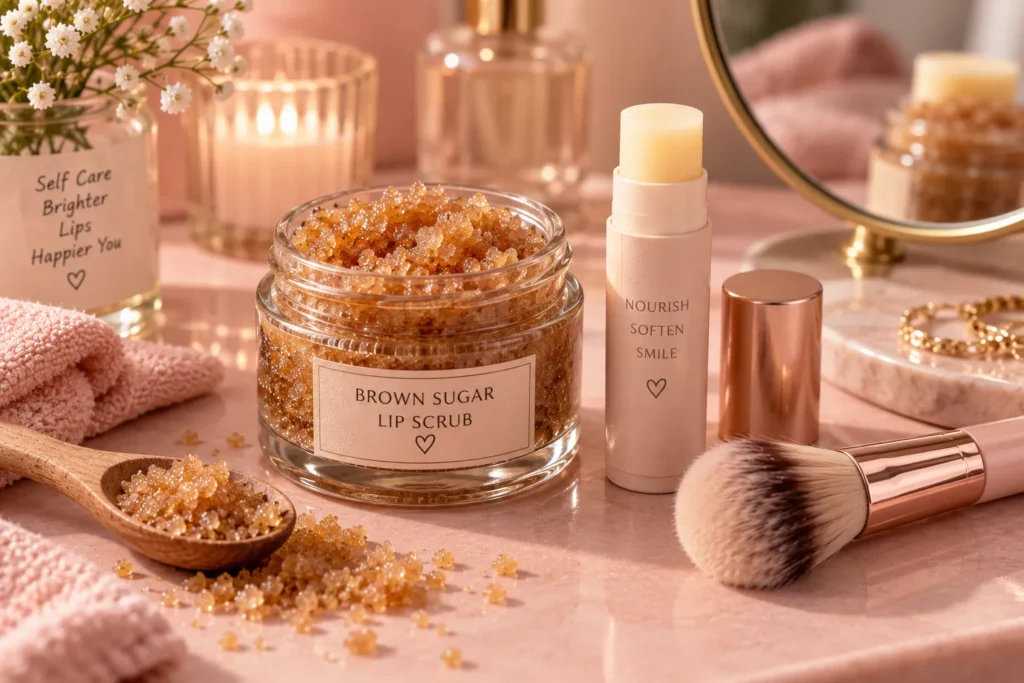 10 Nourishing Lip Balm Ideas for Softer, Healthier Lips 9 Sugar lip scrub jar with brush and balm for smoother lips