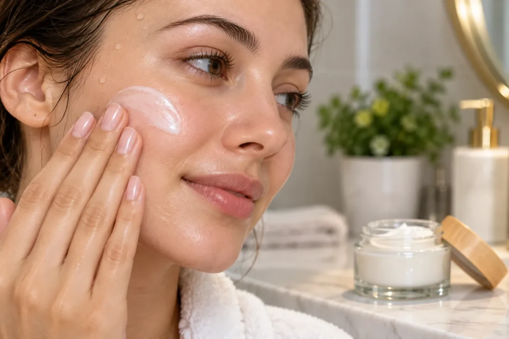 10 Quick Guide Tips You Need to Know Today 3 Moisturizer being applied to damp skin right after cleansing