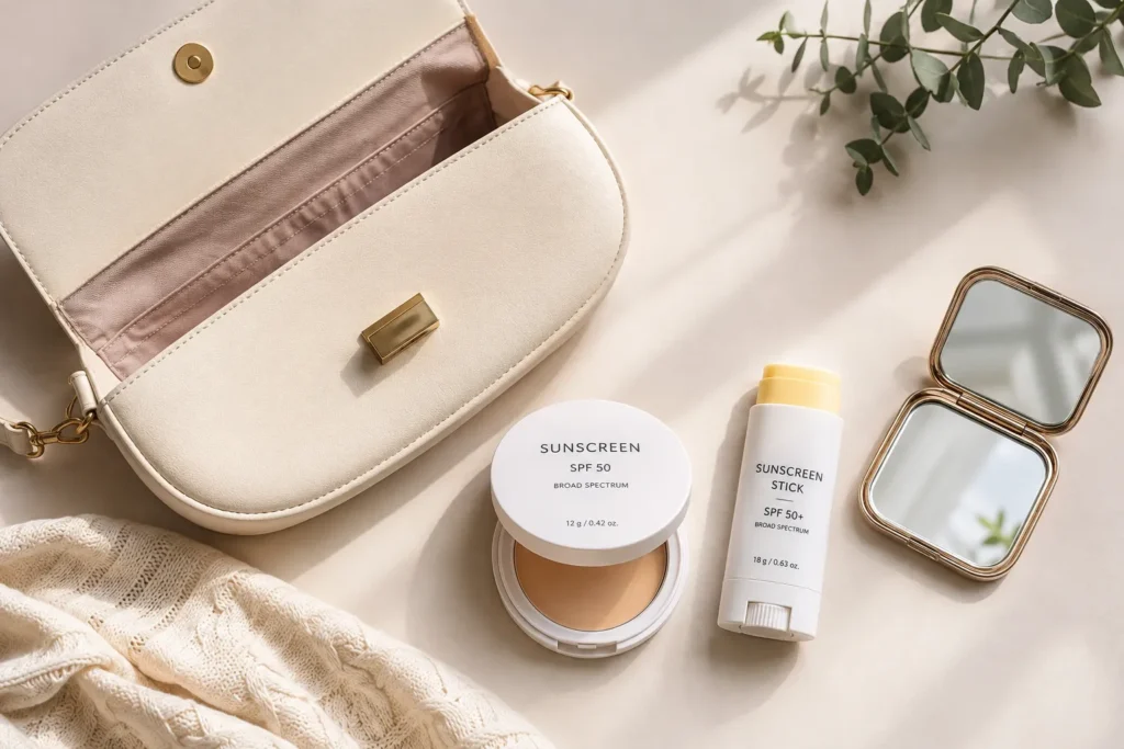 10 Skin Protection Secrets for a Youthful Glow 3 Compact powder sunscreen and SPF stick for midday touch ups