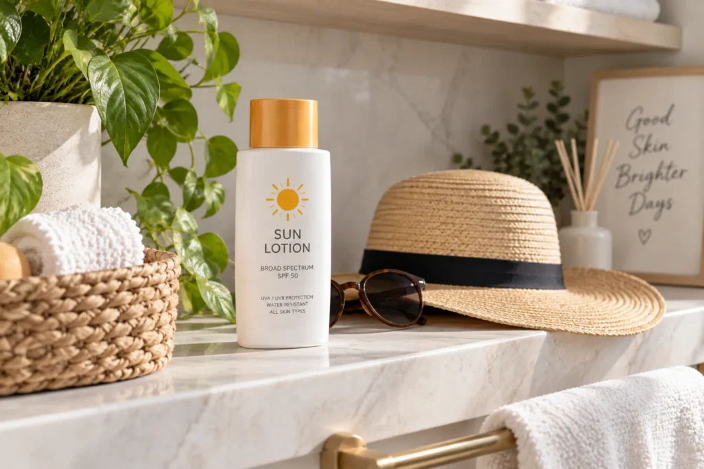 10 Sun Lotion Tips for a Glowing Summer Look 9 Sun lotion stored on a cool shaded shelf to preserve effectiveness