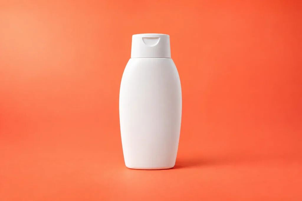 10 Sunscreen Ads Design Ideas That Grab Attention 3 Sunscreen bottle centered on a bold coral background, minimal advertising design