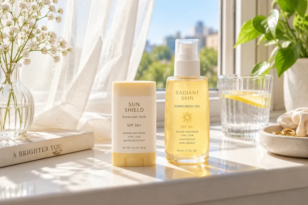 10 Best Sunscreen Brands for Everyday Skin Protection 5 Neutrogena sunscreen stick and gel on a sunny windowsill