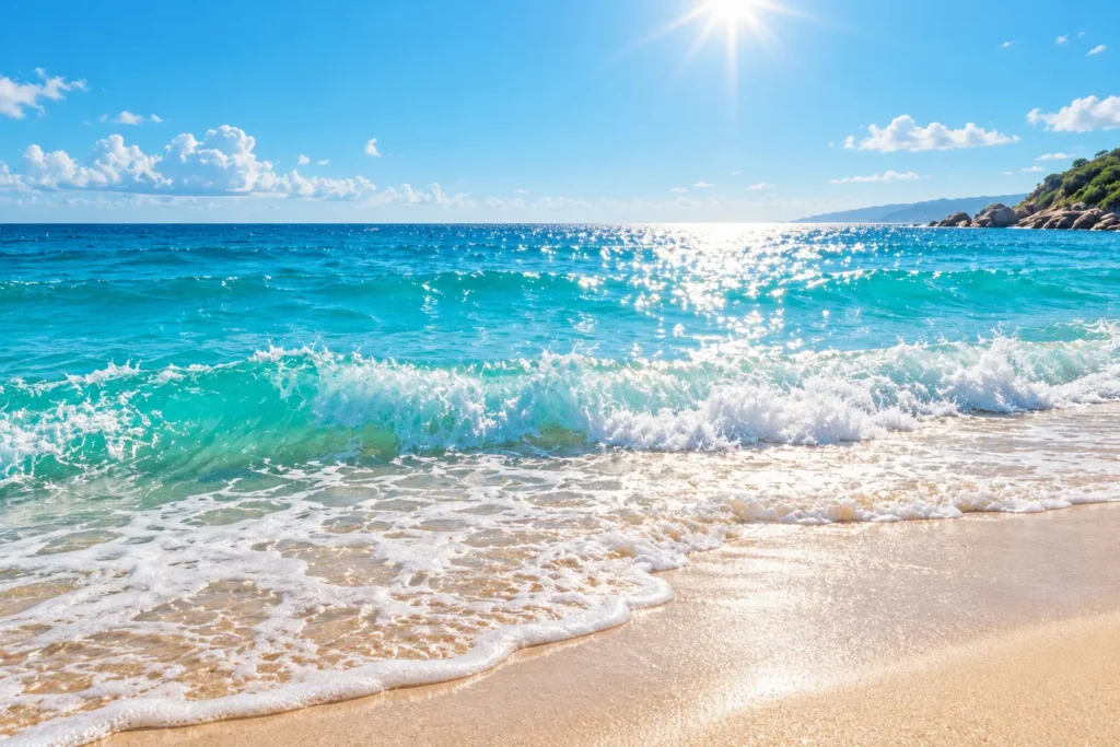 11 Ultraviolet Radiation Facts for Healthier Skin 5 Sunlight reflecting off ocean water at the beach showing increased UV exposure risk