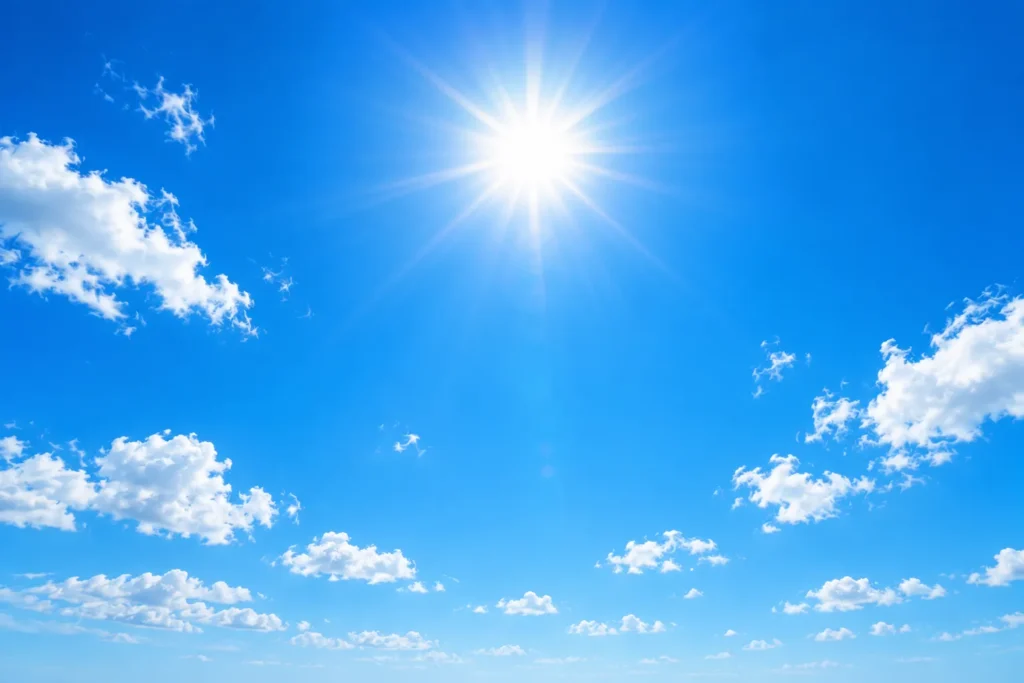 11 Ultraviolet Radiation Facts for Healthier Skin 7 Bright midday sky with sun overhead showing peak ultraviolet radiation hours