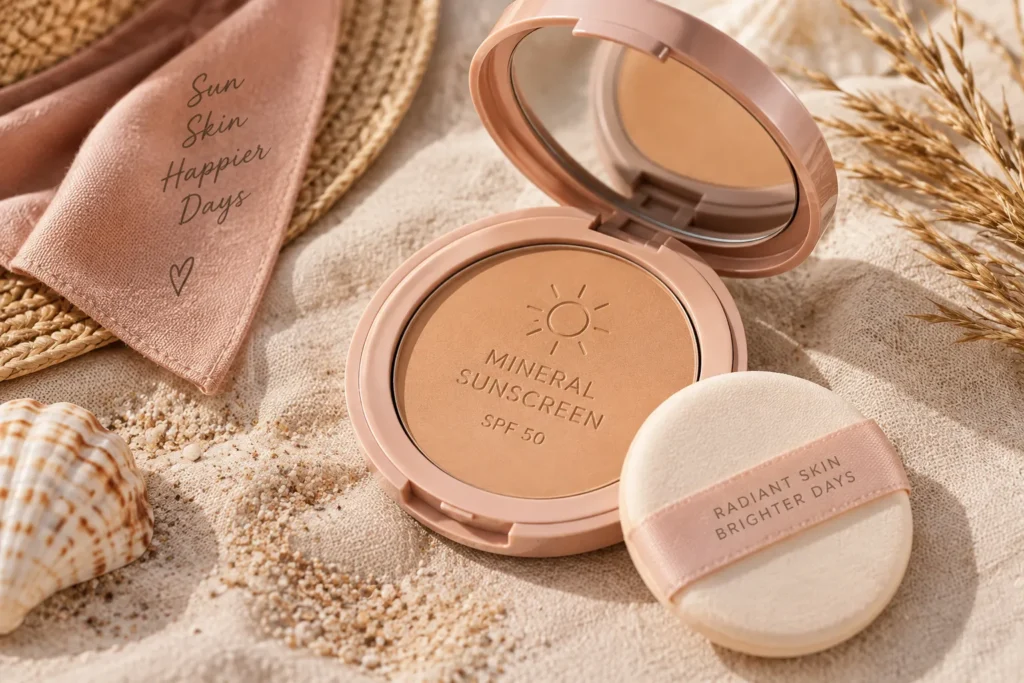 10 Beach Sunscreen Packaging Designs Made for Summer 5 Tinted mineral sunscreen compact with sponge applicator open