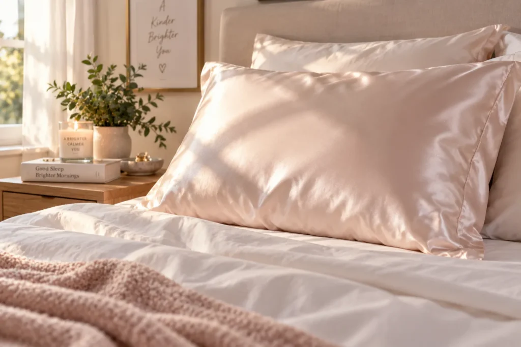 10 Quick Guide Tips You Need to Know Today 6 Soft satin pillowcase on a neatly made bed in morning light