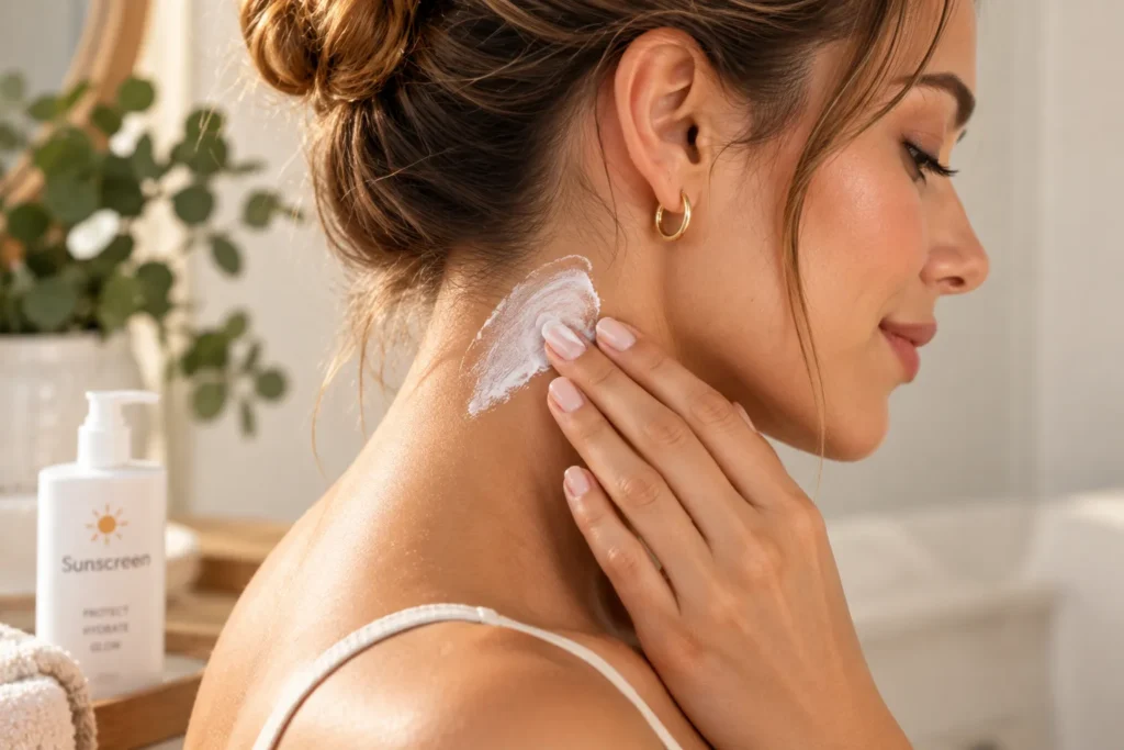 10 Broad Spectrum Sunscreen Mistakes to Avoid 4 Applying sunscreen to the neck and ears to prevent missed spots