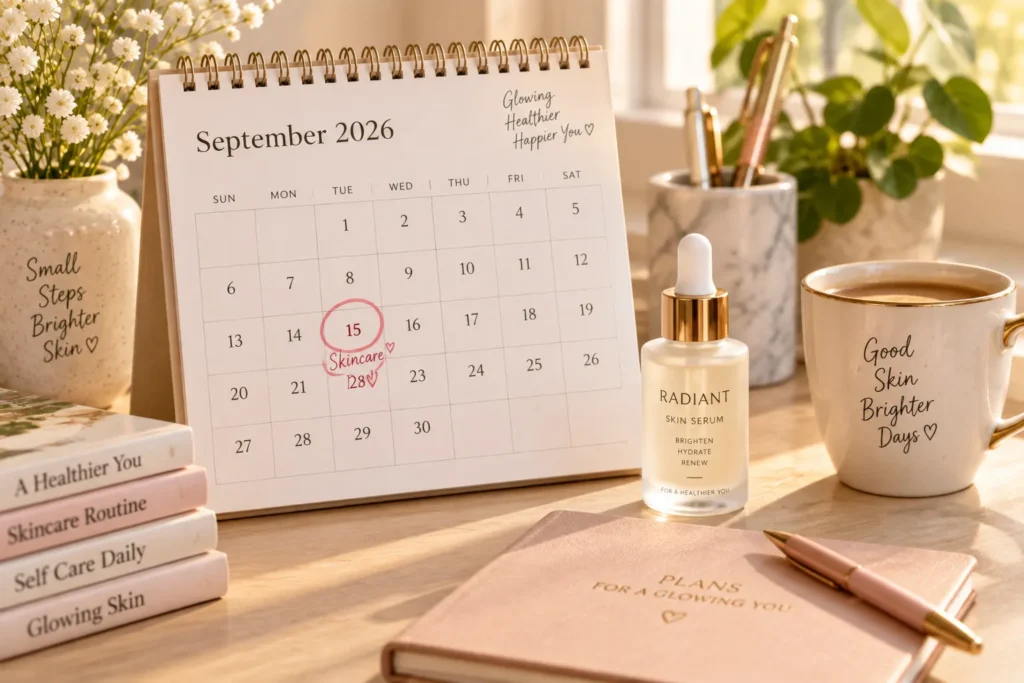 10 Cosmetic Skin Care Secrets for Healthier Skin 6 Calendar marking four week skin care product trial period