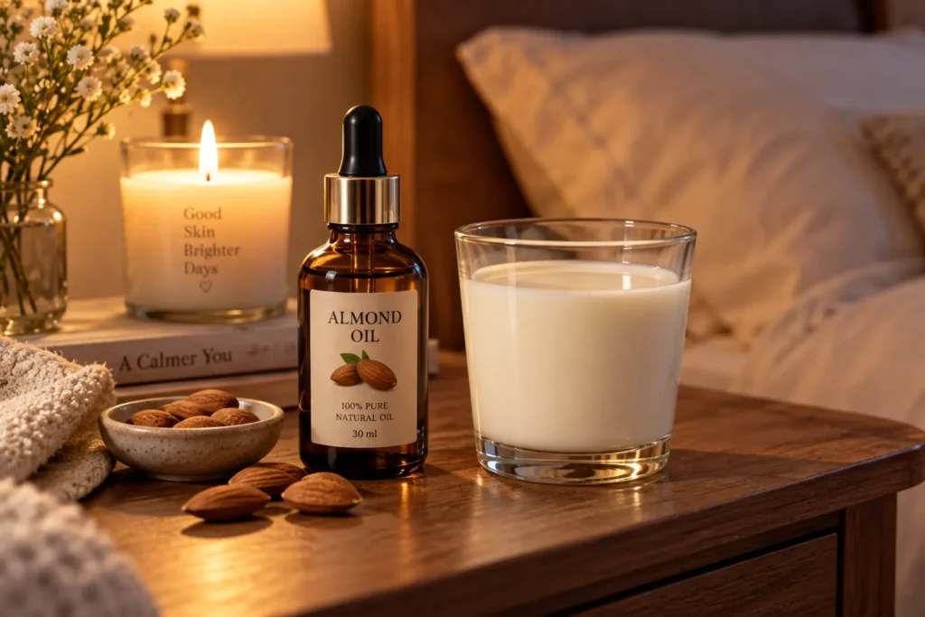 10 Milk Moisturizer Ideas for Naturally Soft Skin 6 Almond oil and milk mixture for a nourishing night skin treatment