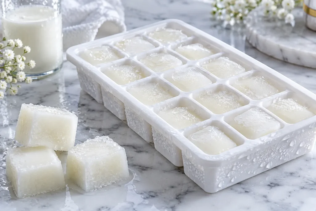 10 Milk Moisturizer Ideas for Naturally Soft Skin 10 Frozen milk ice cubes used for a quick morning skin refresh