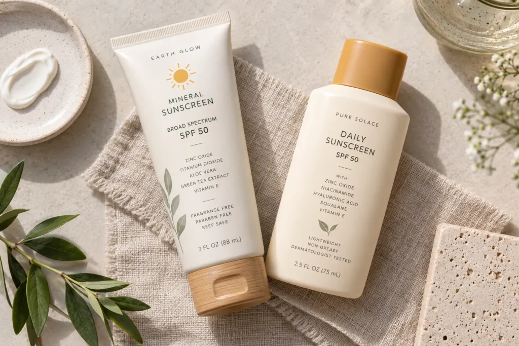 10 Sustainable Sunscreen Habits for Greener Skin 10 Two sunscreen bottles compared side by side for ingredient length