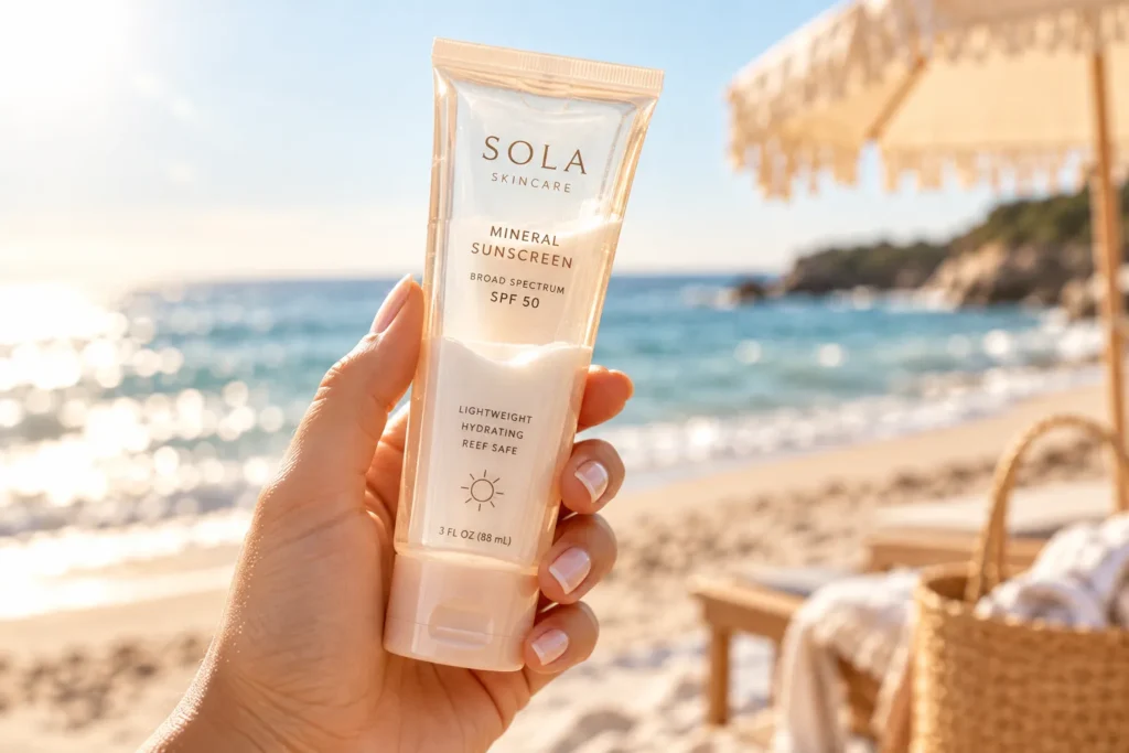 10 Summer Sunscreen Packaging Trends to Watch 4 Clear windowed sunscreen tube showing remaining product level in sunlight