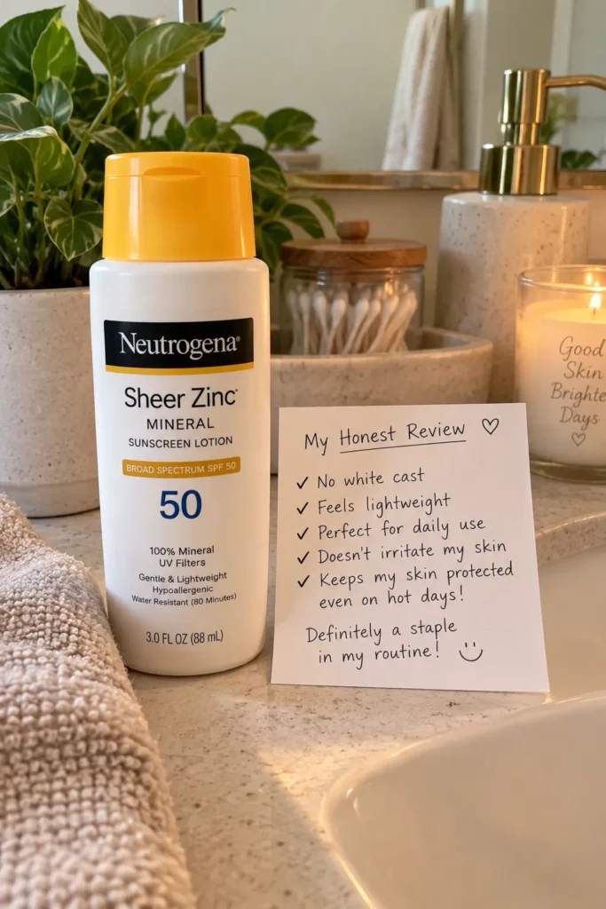 10 Sun Protection Lotion Ad Ideas That Actually Convert 8 Sunscreen bottle displayed with a casual handwritten review