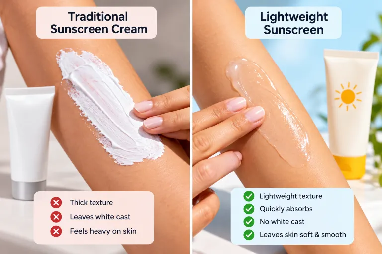 10 Sunscreen Cream Advertisement Ideas That Get Clicks 4 Side by side comparison of thick white sunscreen versus clear lightweight formula