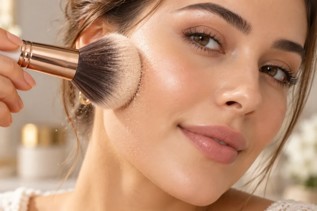 10 Sunscreen Lotion Secrets for Better Skin Care 8 Makeup brush setting powder over sunscreen lotion to prevent pilling