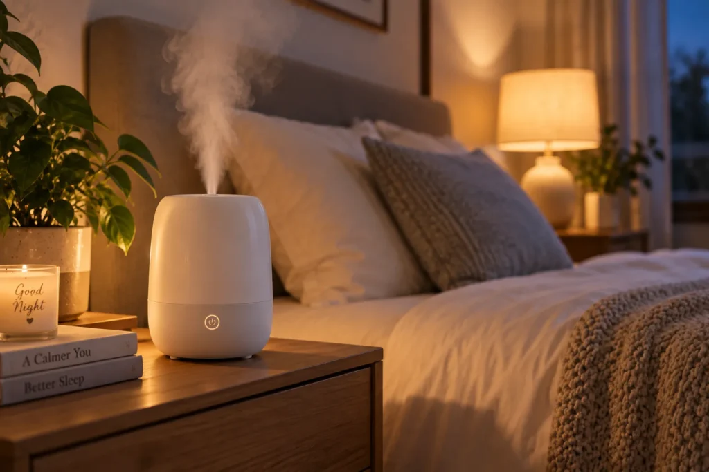 10 Face Hydration Tips for Soft, Glowing Skin 6 Humidifier running in bedroom for overnight skin hydration