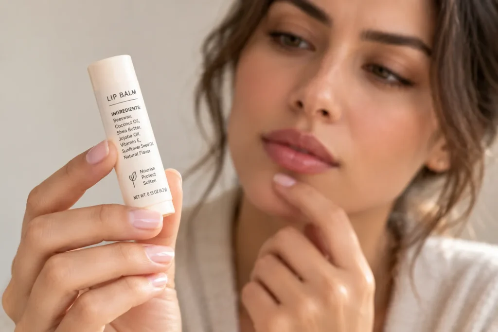 10 Hydrating Lip Balm Tips for Smooth, Soft Lips 8 Reading lip balm ingredient label to avoid menthol and fragrance irritation