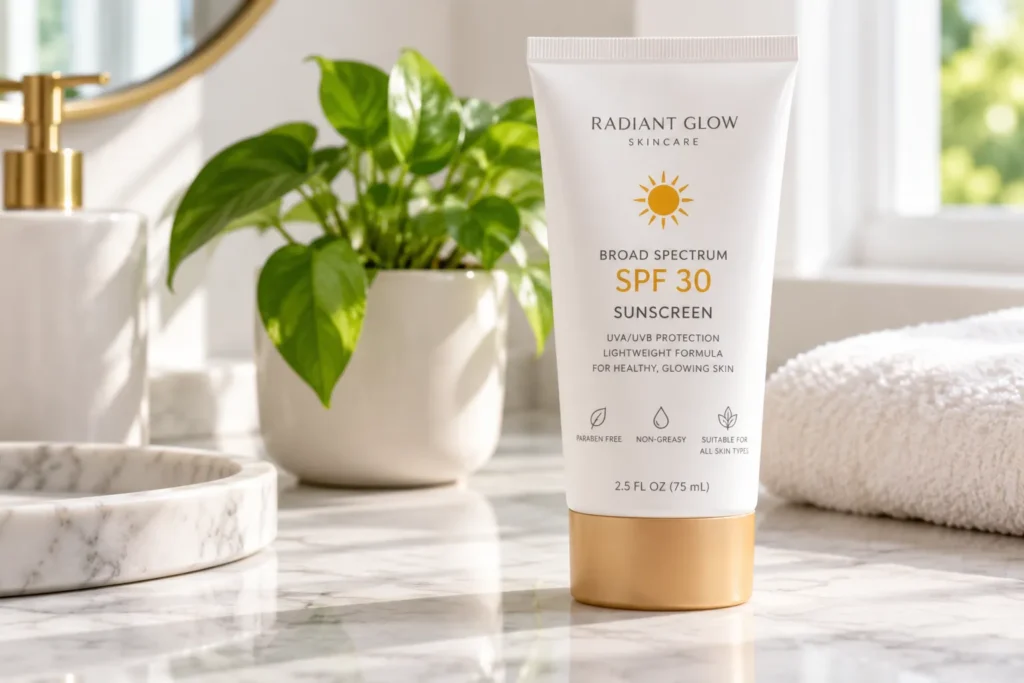 10 UV Sunscreen Tips for Healthy, Glowing Skin 2 Sunscreen bottle label showing broad spectrum SPF 30 protection