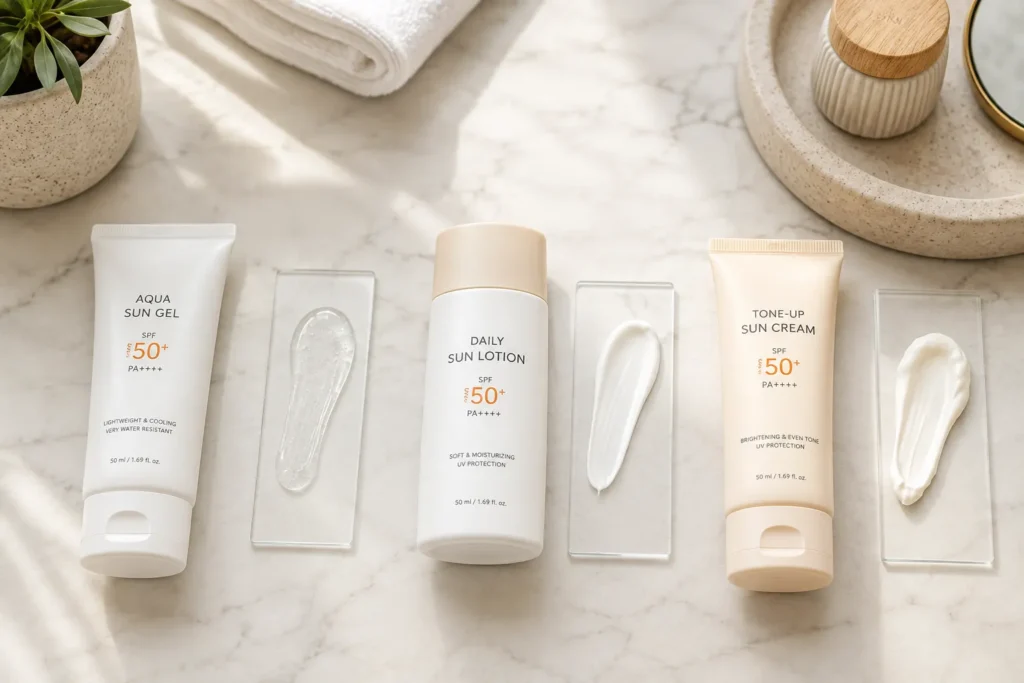 10 SPF Cream Tips for Healthy, Glowing Skin 2 Three different SPF cream textures compared for different skin types