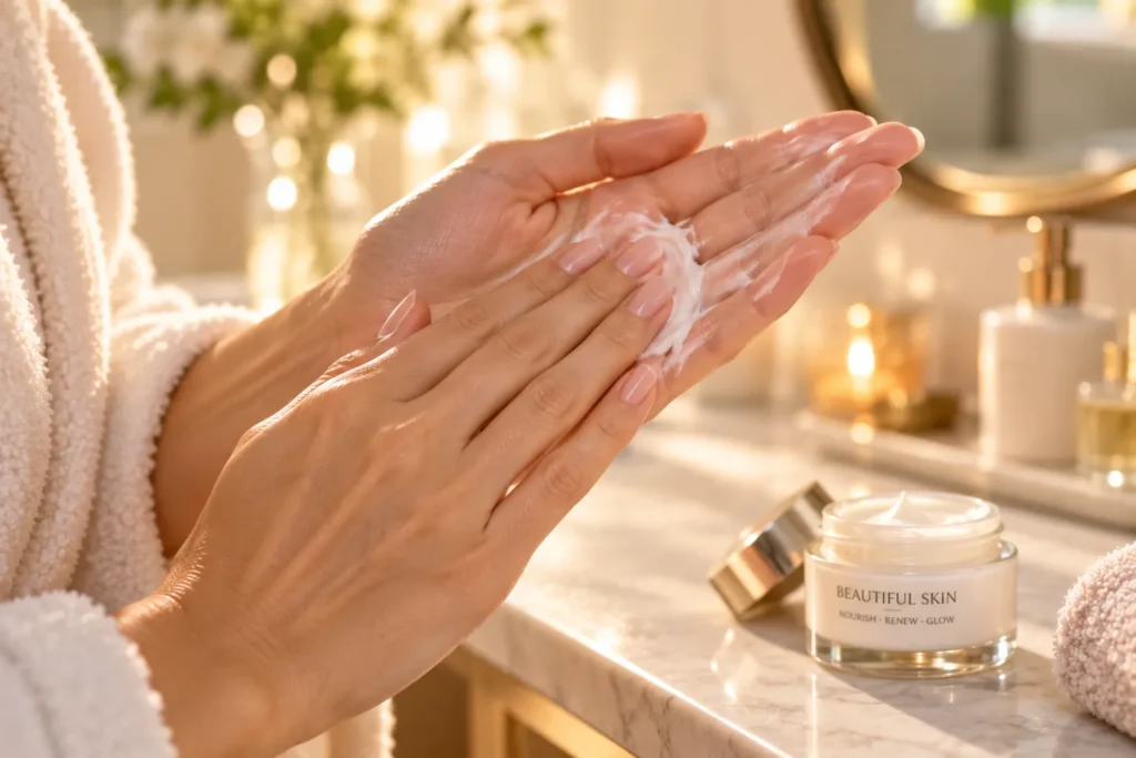 10 Anti Aging Moisturizer Secrets for a Youthful Glow 6 Hands warming anti aging moisturizer before applying to the face