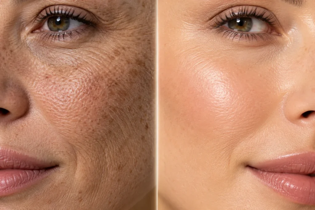 10 Sunscreen Ads Design Ideas That Grab Attention 2 Before and after macro close up comparing sun damaged skin texture to smooth protected skin