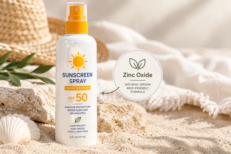 10 Summer Sunscreen Spray Ads to Inspire Your Brand 5 Close up of mineral sunscreen spray bottle with ingredient callout graphic
