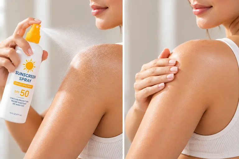 10 Summer Sunscreen Spray Ads to Inspire Your Brand 9 Sunscreen spray being applied at correct distance with smooth skin finish