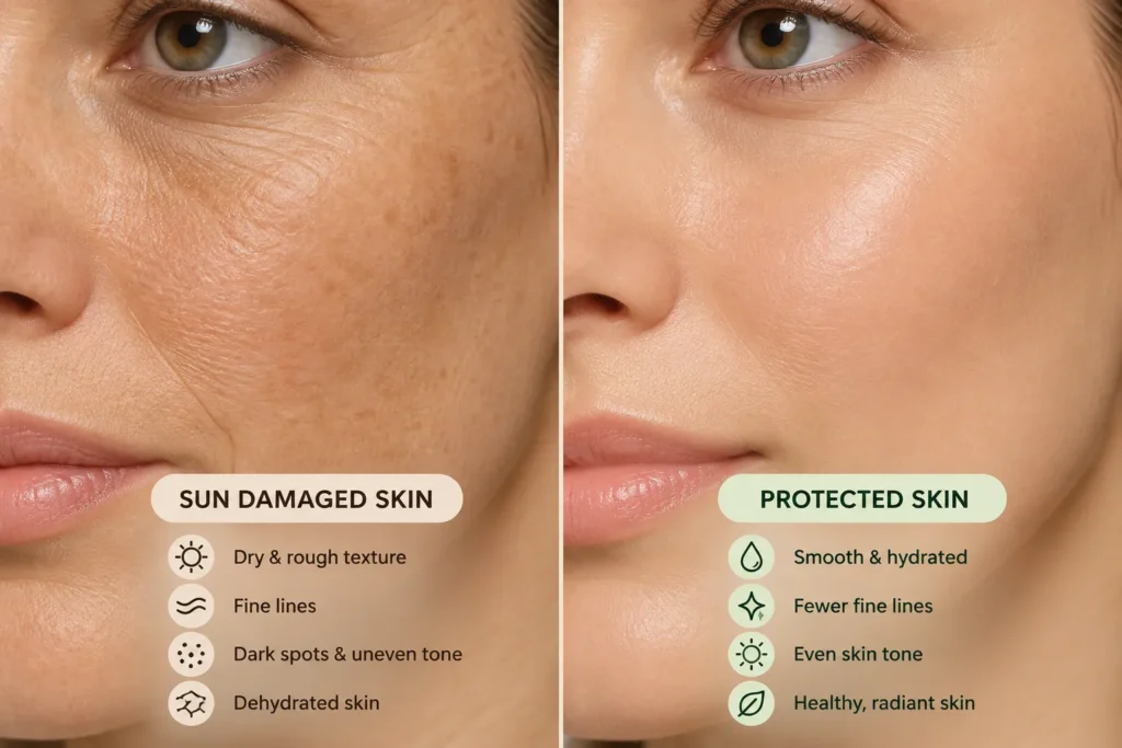 10 Sun Protection Lotion Ad Ideas That Actually Convert 3 Split screen comparison of sun damaged skin versus protected skin