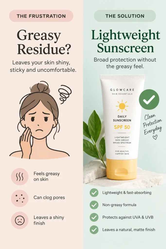10 Sun Protection Lotion Ad Ideas That Actually Convert 9 Problem and solution graphic comparing sunscreen frustrations to fixes