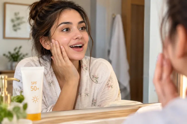 10 Sunscreen Cream Advertisement Ideas That Get Clicks 5 Customer reacting with surprise and satisfaction after applying sunscreen