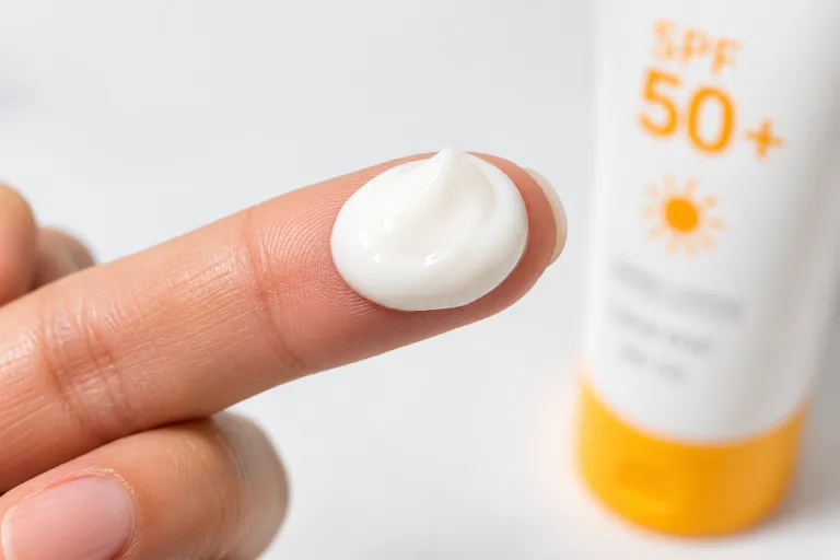 10 Sunscreen Cream Advertisement Ideas That Get Clicks 9 Coin sized amount of sunscreen shown on a fingertip for correct application