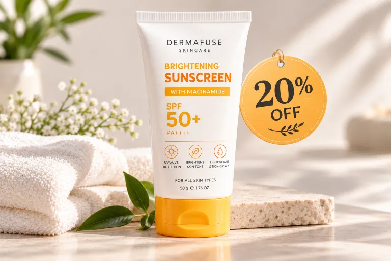 10 Sunscreen Cream Advertisement Ideas That Get Clicks 11 Sunscreen bottle displayed next to a simple discount offer graphic