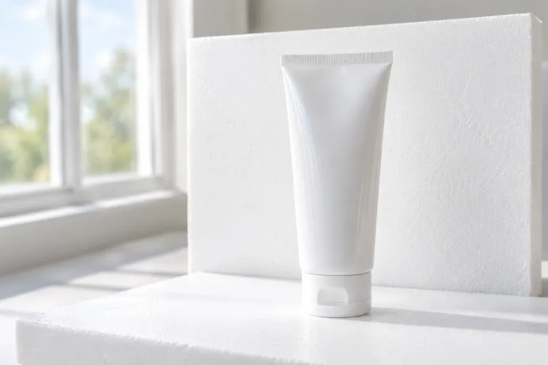 10 Creative Photo Backgrounds for Better Pictures 3 Tube of face cream on a white foam board product photography setup near a window