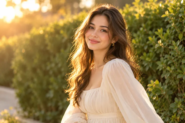 10 Creative Photo Backgrounds for Better Pictures 11 Woman standing in front of a green hedge at golden hour with a blurred background