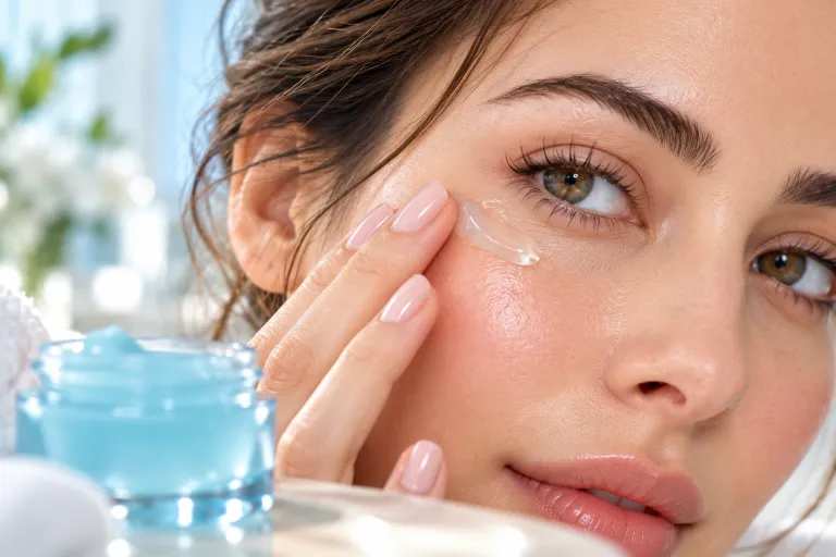 10 Neutrogena Hydro Boost Ideas for Dewy Skin 8 Close-up of a ring finger gently tapping hydrating eye gel under the eye