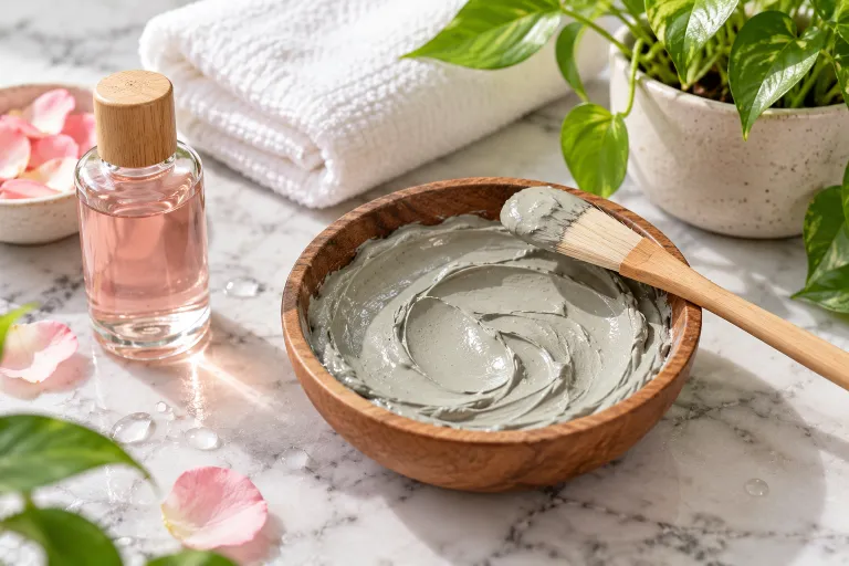 10 Easy Ways to Clear Clogged Pores Naturally 4 Bowl of gray kaolin clay mask with a brush for clearing clogged pores